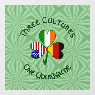 German Irish USA Flags Shamrock Personalized  Window Cling