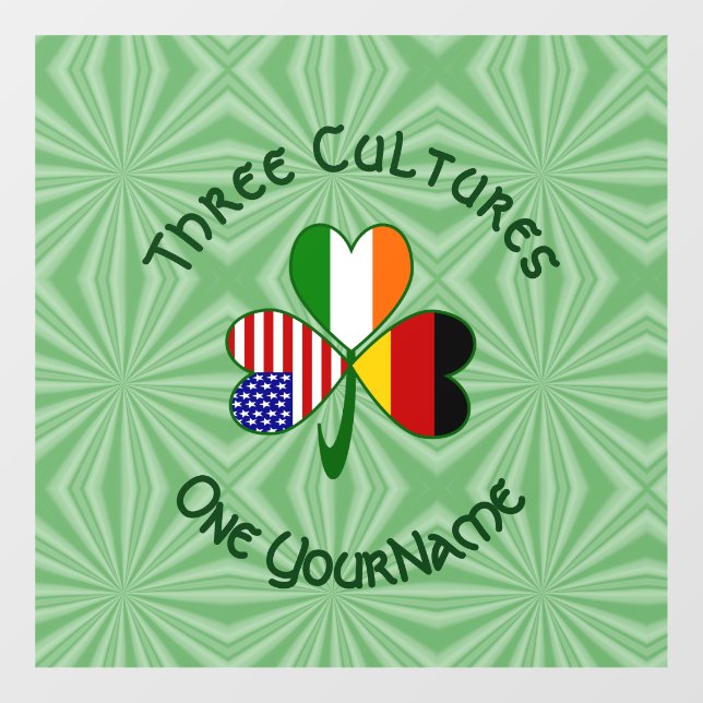 German Irish USA Flags Shamrock Personalized  Window Cling (Sheet)