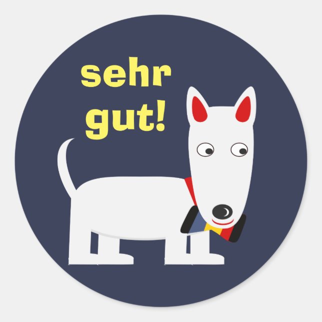 German Language "Good Job/sehr gut” Cute Dog Classic Round Sticker (Front)
