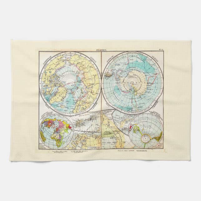 German-Language Polar Map Kitchen Towel (Horizontal)