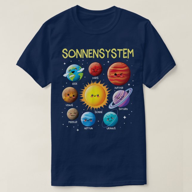 German Language Solar System Planets Space boy gir T-Shirt (Design Front)