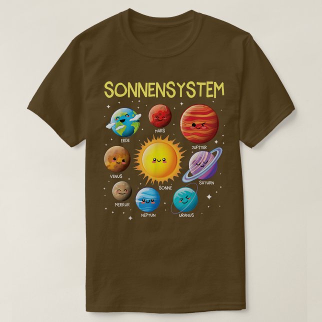 German Language Solar System Planets Space boy gir T-Shirt (Design Front)