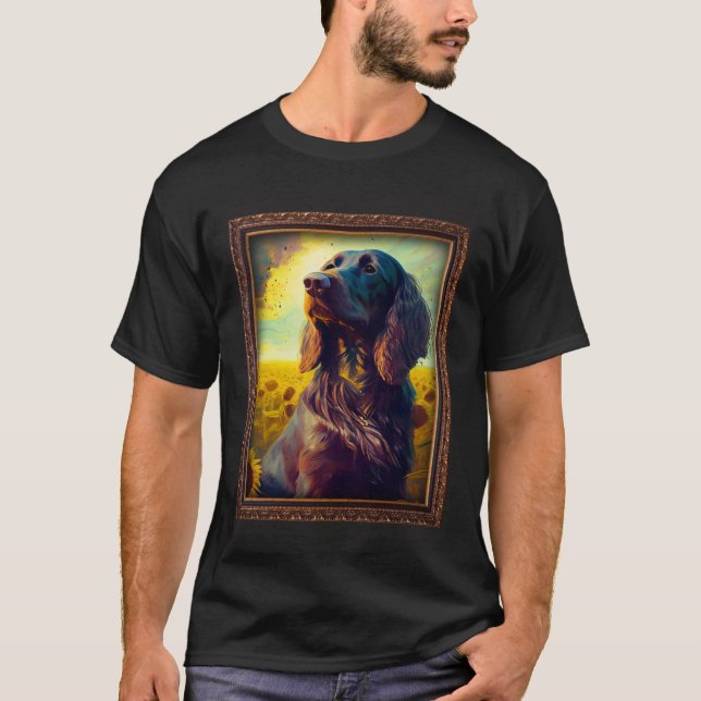 German Longhaired Pointer Painting Sunflower Flowe T-Shirt (Front)