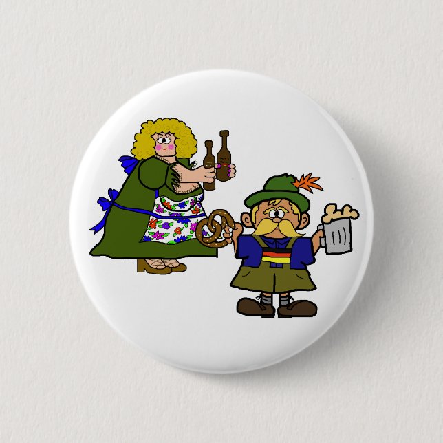 German Man and Woman Beer and Pretzel Button (Front)