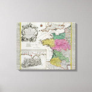 German Map showing English naval attacks on French Canvas Print