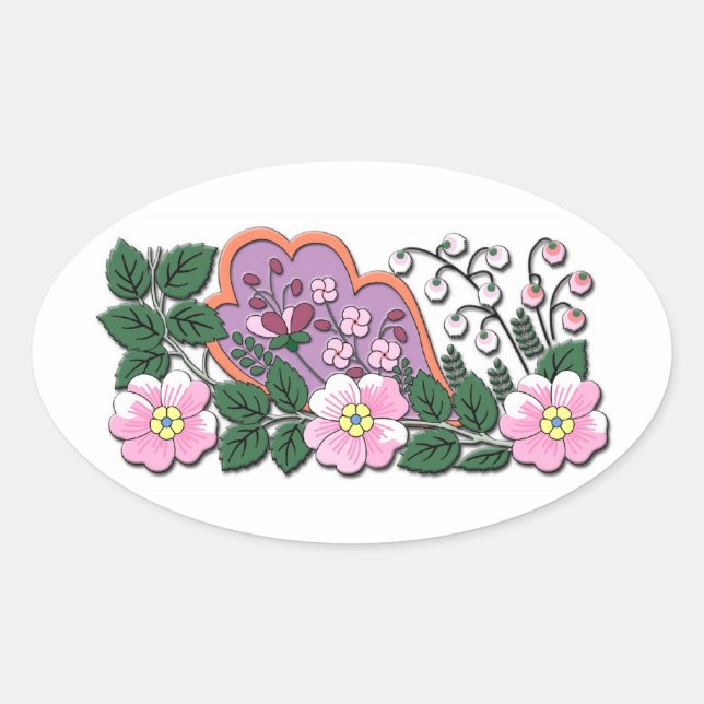 German medieval flowers ornament oval sticker (Front)