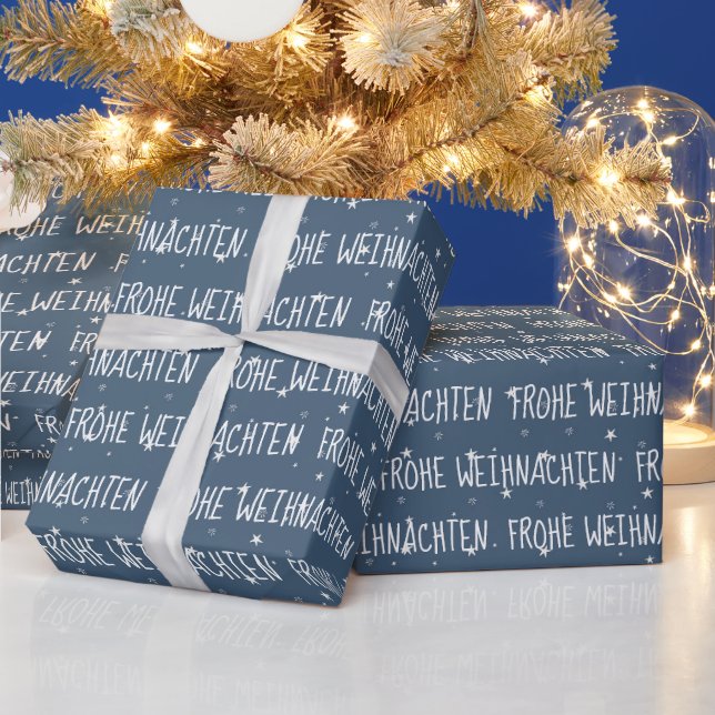 German Merry Christmas with Stars Wrapping Paper (Holidays)
