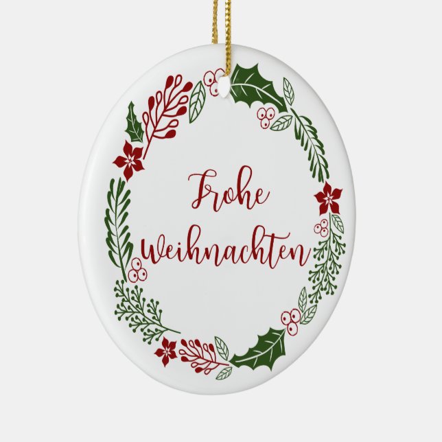 German Merry Christmas Wreath, Frohe Weihnachten Ceramic Ornament (Right)