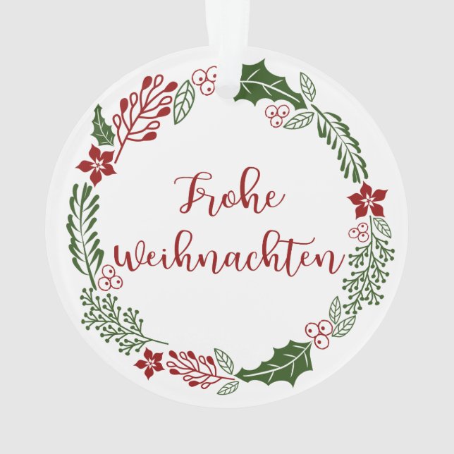 German Merry Christmas Wreath, Frohe Weihnachten Ornament (Back)