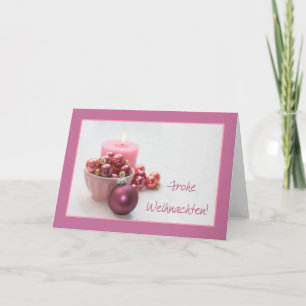 german merry christsmas  pink ornaments holiday card