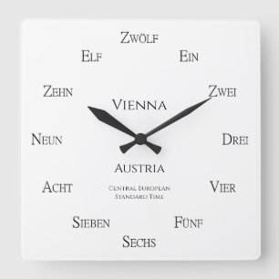 German Numbers Personalizable Location Time Zone Square Wall Clock