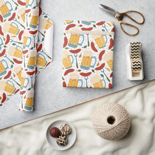 German Octoberfest Beer And Sausage Wrapping Paper (Crafts)