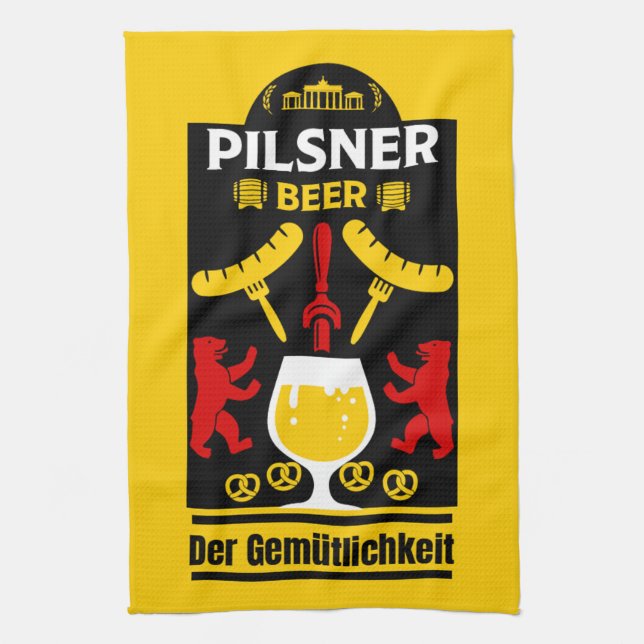 German Pilsner Beer Drinkers Kitchen Towel (Vertical)
