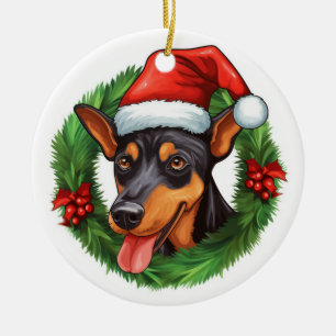 German Pinscher Christmas Wreath Ceramic Ornament