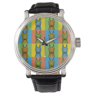 German Pinscher Dog Cartoon Pop-Art Watch