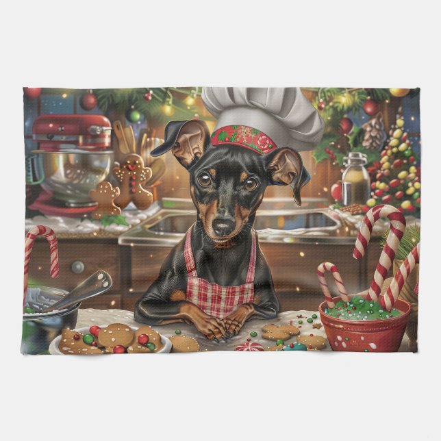 German Pinscher Holiday Baking: Festive Christmas Kitchen Towel (Horizontal)