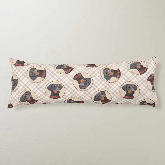 German Pinscher Painting Black Original Dog Art Body Pillow (Front)