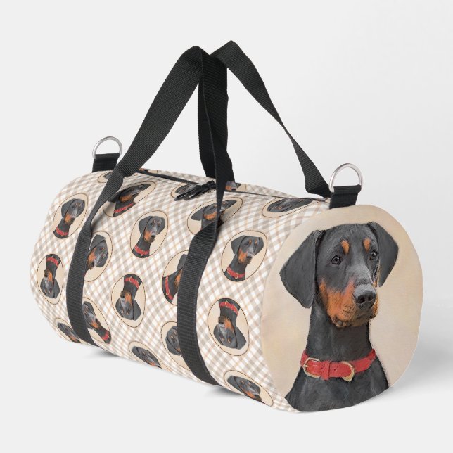 German Pinscher Painting Black Original Dog Art Duffle Bag (Left Corner)