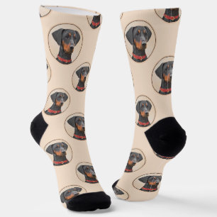 German Pinscher Painting Black Original Dog Art Socks