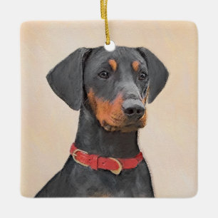German Pinscher Painting Original Animal Art Ceramic Ornament