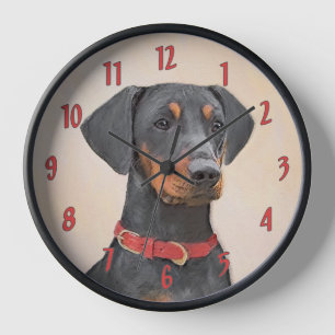 German Pinscher Painting Original Animal Art Clock