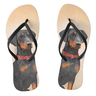 German Pinscher Painting Original Animal Art Flip Flops