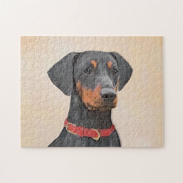 German Pinscher Painting Original Animal Art Jigsaw Puzzle (Horizontal)