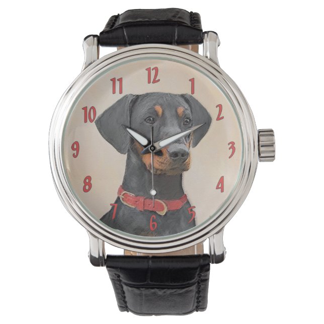 German Pinscher Painting Original Animal Art Watch (Front)