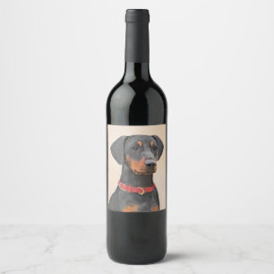 German Pinscher Painting Original Animal Art Wine Label