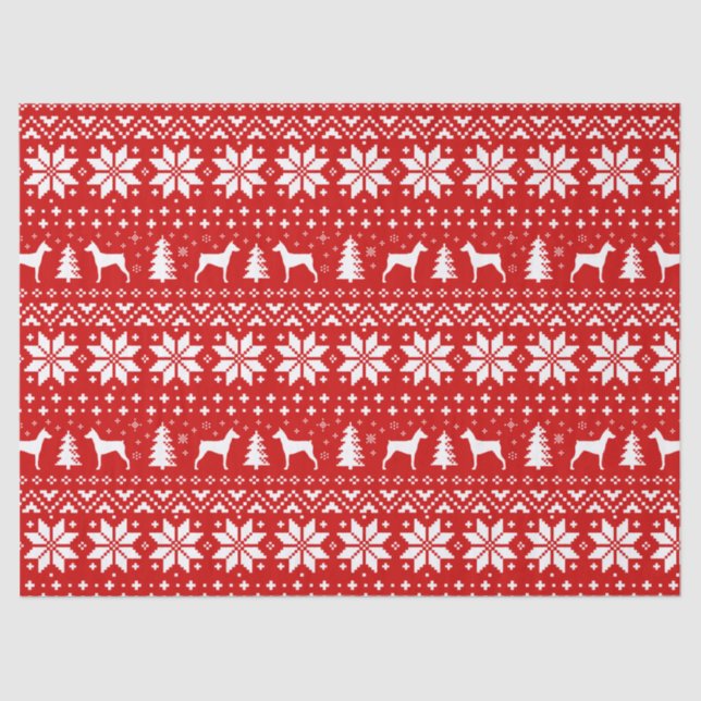 German Pinscher Silhouettes Christmas Pattern Red Tissue Paper (Front)