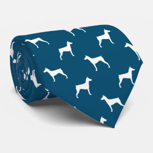 German Pinscher Silhouettes Pattern Blue and White Tie