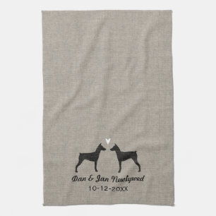 German Pinscher Silhouettes with Heart Kitchen Towel