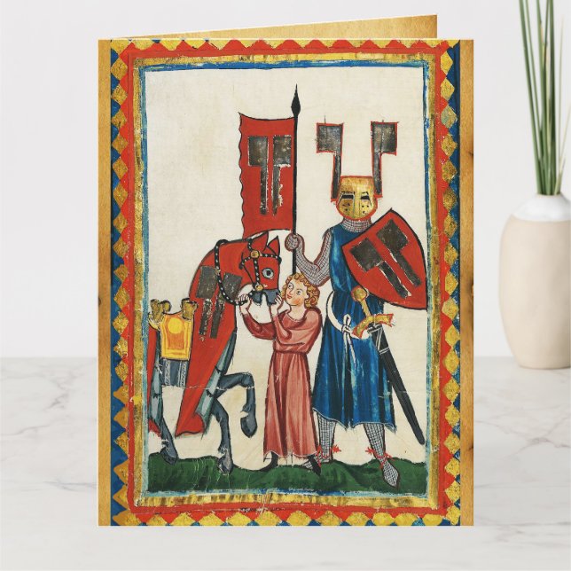GERMAN POET AS TEUTONIC KNIGHT MEDIEVAL MINIATURE  CARD (Front)