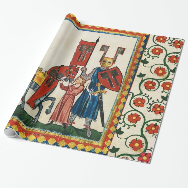 GERMAN POET AS TEUTONIC KNIGHT MEDIEVAL MINIATURE  WRAPPING PAPER (Unrolled)