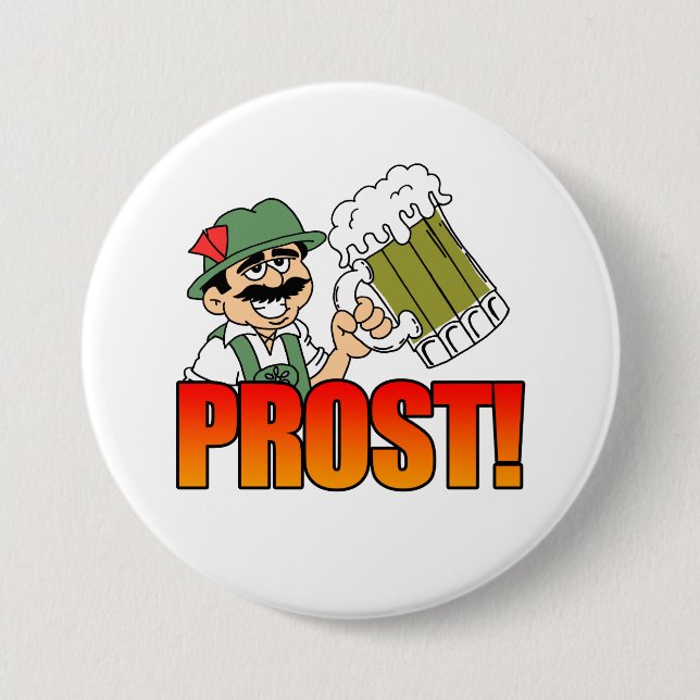 German Prost Lederhosen Man Big Beer Button (Front)