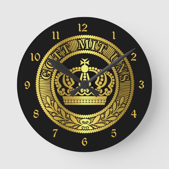 German/Prussian/God with us/Gott Mit Uns/gold Round Clock (Front)