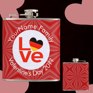 German Red LOVE Heart Flag Personalized  Hip Flask