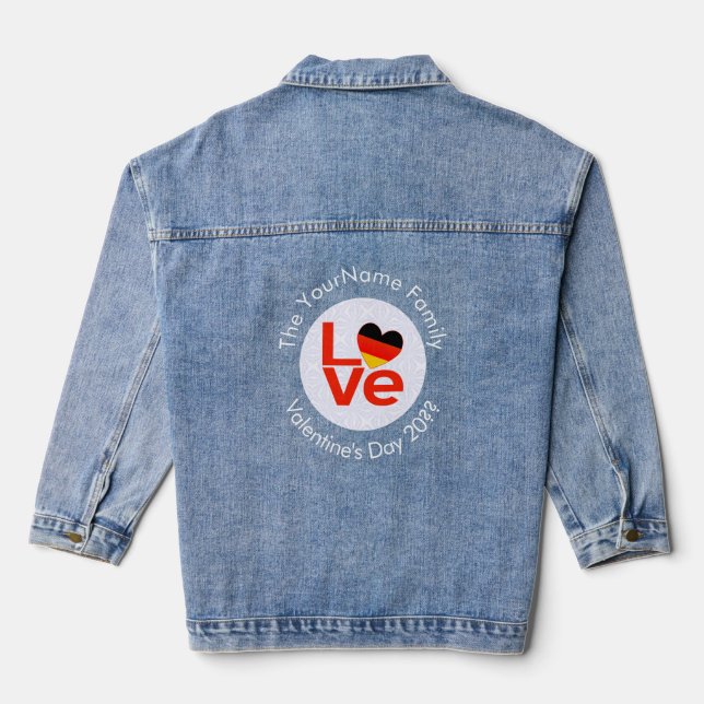 German Red LOVE Heart Flag Personalized Text  Denim Jacket (Back)