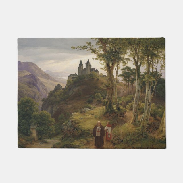 German Romantic Landscape with Monastery Complex Doormat (Front)