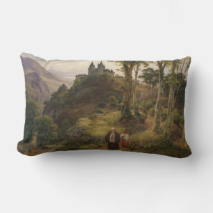 German Romantic Landscape with Monastery Complex Lumbar Pillow