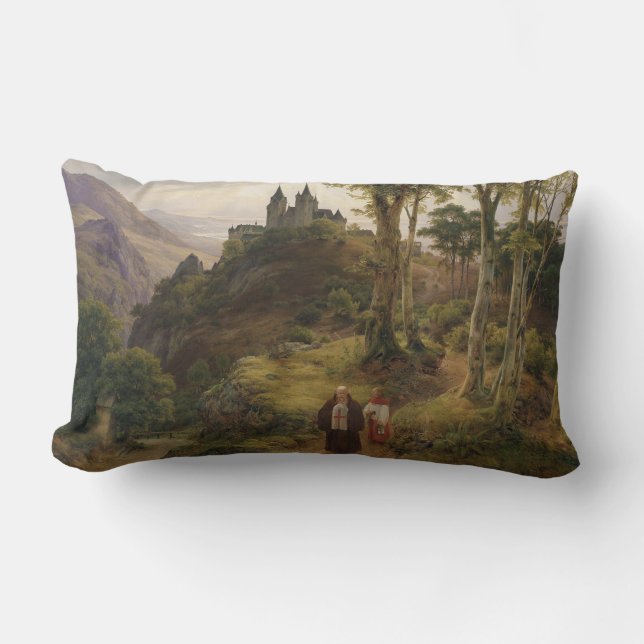 German Romantic Landscape with Monastery Complex Lumbar Pillow (Front)