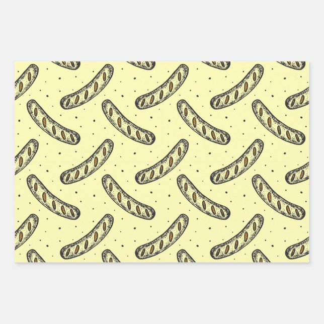 German Sausage Pattern Wrapping Paper Sheet (Front)