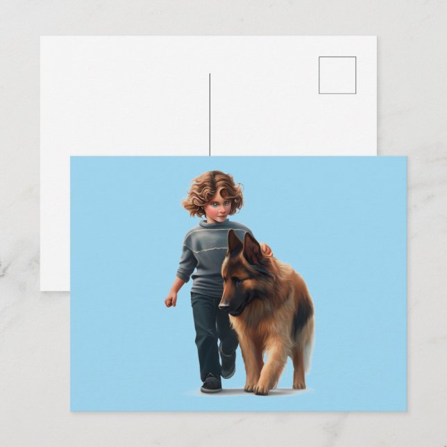 German Shepard and boy  Postcard (Front/Back)