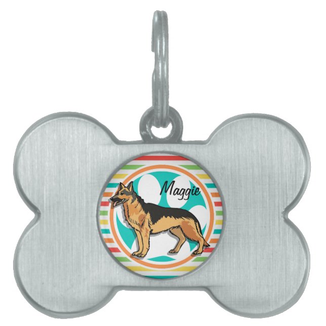 German Shepard; Bright Rainbow Stripes Pet ID Tag (Front)