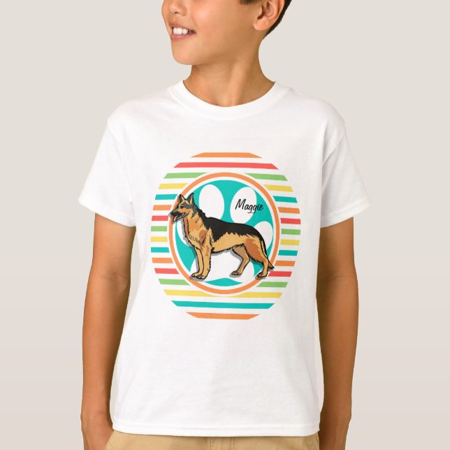 German Shepard; Bright Rainbow Stripes T-Shirt (Front)