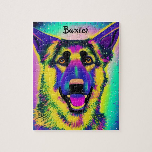 German Shepard Confetti Pop Art w/ Optional Name   Jigsaw Puzzle (Vertical)