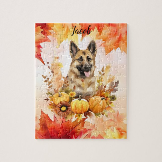 German Shepard in Autumn personalized Jigsaw Puzzle (Vertical)