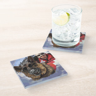 German Shepard Search and Rescue in the Snow Glass Coaster