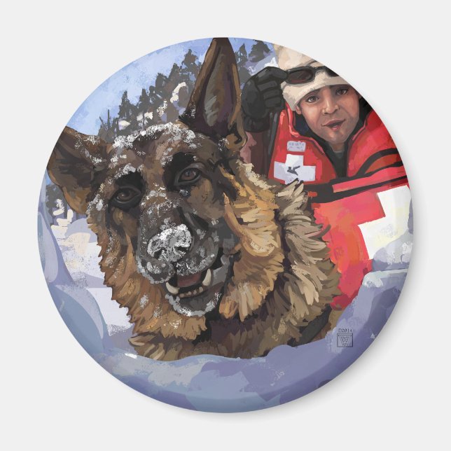 German Shepard Search and Rescue in the Snow Magnet (Front)