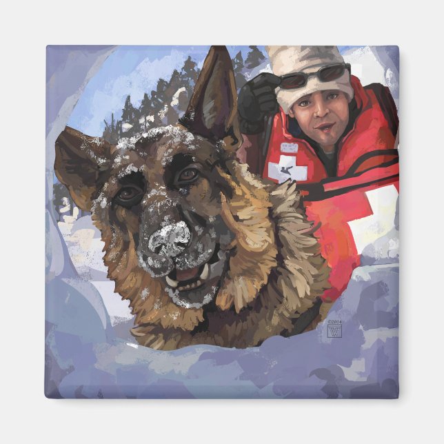 German Shepard Search and Rescue in the Snow Magnet (Front)